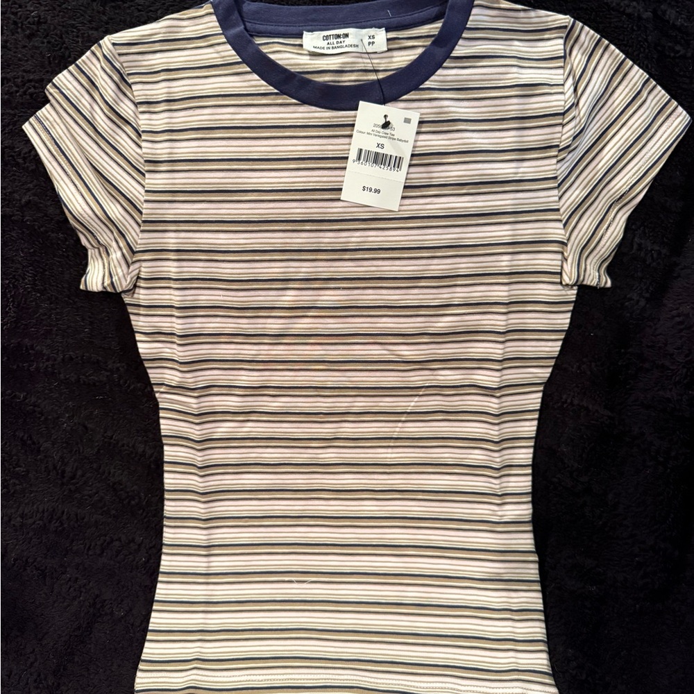 Cotton On Blue and White Fitted Short Sleeve Tee